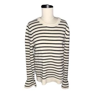 J. Crew Black & White Striped Bell Sleeve Ruffle Cuff Sweater